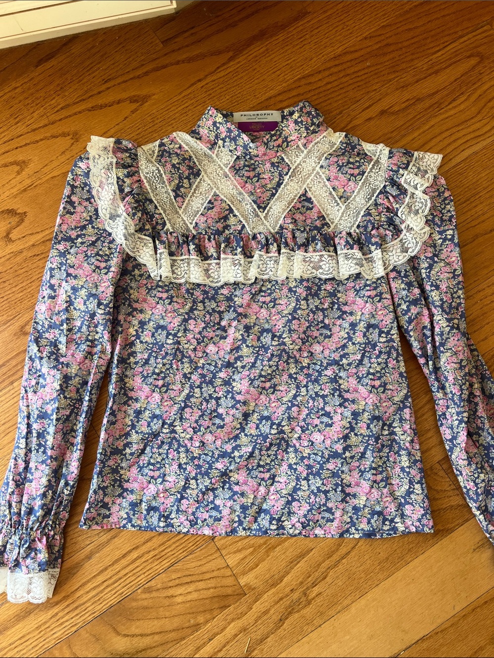 Philosophy di Lorenzo Serafini Floral Fantasy Liberty Print Lace-Yoke Blouse 2